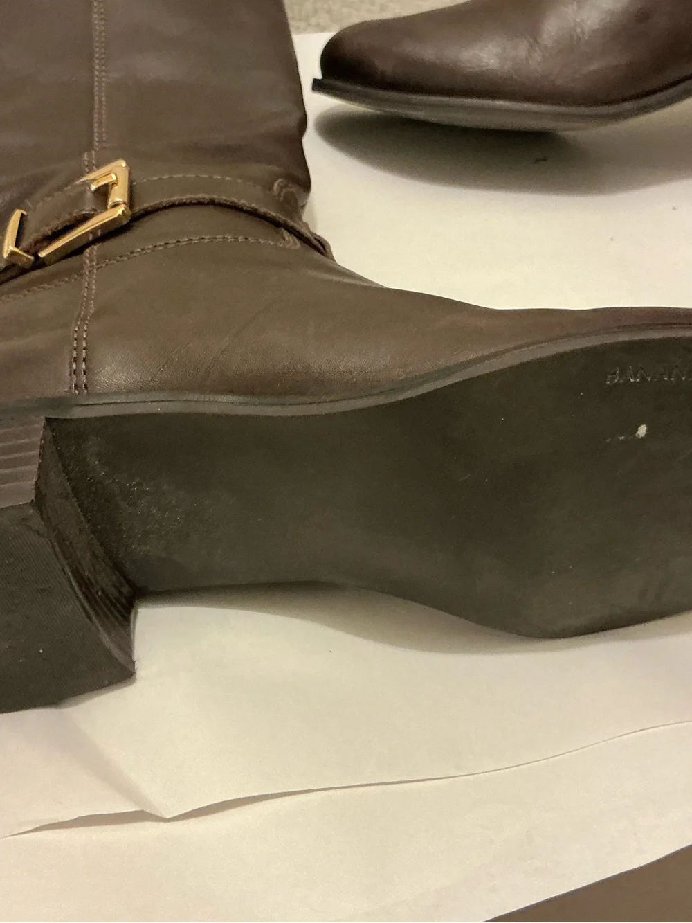 Banana Republic Sloanne Dark Brown Leather Knee Boots with Gold Buckle